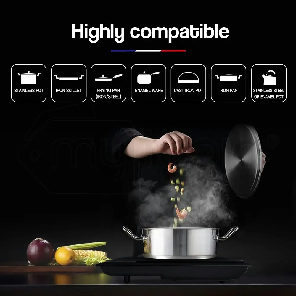 EuroChef Electric Induction Cooktop, Portable Kitchen Ceramic Cooker, 15A Plug