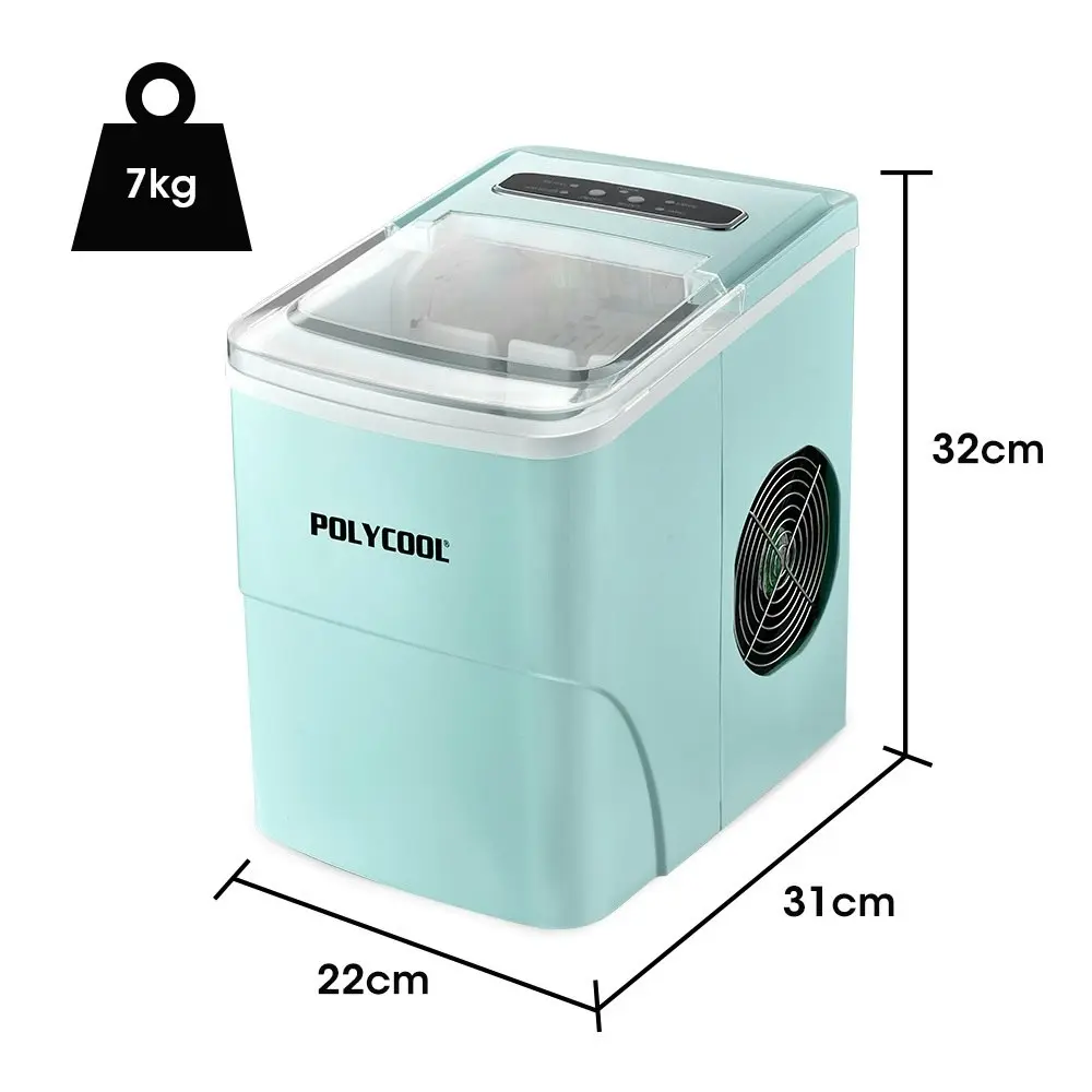 PolyCool 2L Portable Ice Cube Maker Machine Automatic with Control Panel, Green