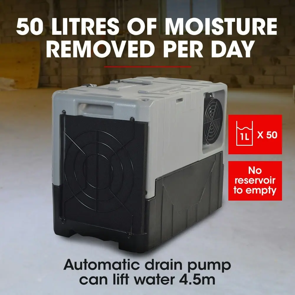 Baumr-AG 50L/day Commercial Industrial LGR Air Dehumidifier for Mould, Portable, Stackable, LCD Display, Wheels