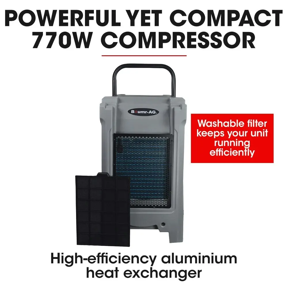 Baumr-AG 90L/day Commercial Industrial LGR Air Dehumidifier for Mould, Portable, Stackable, LCD Display, Wheels