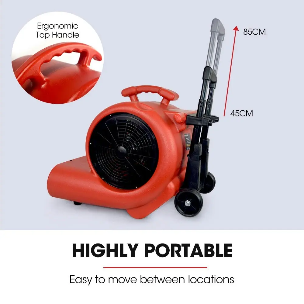 Baumr-AG Carpet Floor Dryer Air Mover Blower Fan, 3-Speed, 1400CFM, Commercial/Home, Telescopic Handle and Wheels