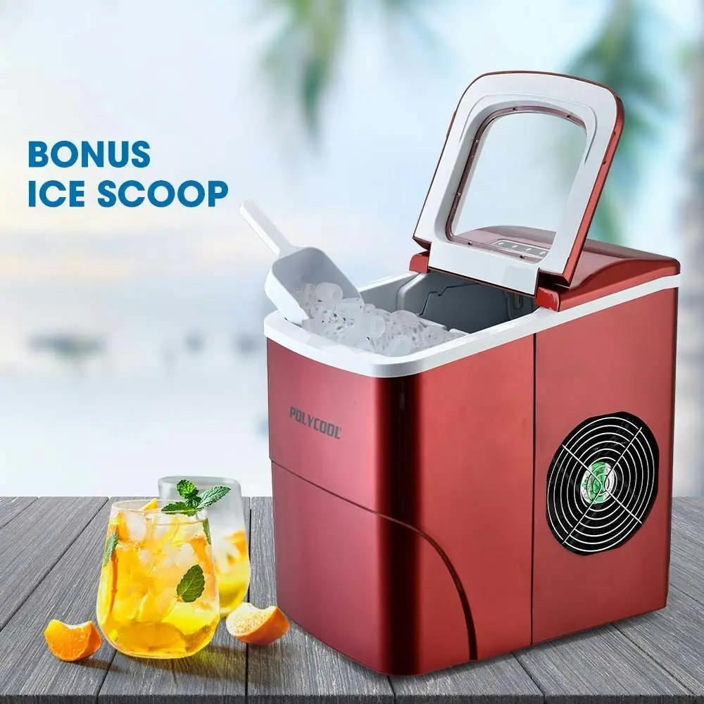 PolyCool 2L Portable Ice Cube Maker Machine Automatic with Control Panel, Red