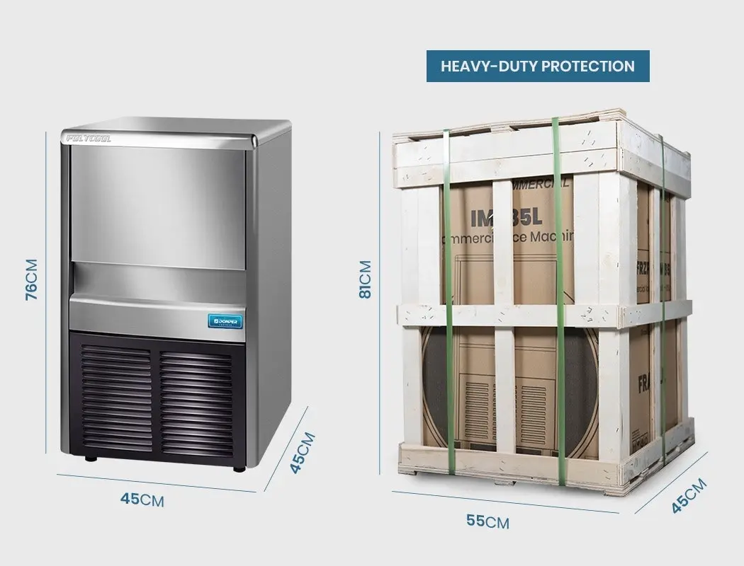 Title: PolyCool Commercial Ice Maker Machine, up to 45kg/24hr, Donper Compressor, Undercounter, Freestanding