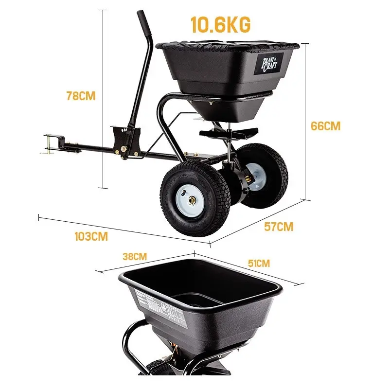 PlantCraft Tow Behind Broadcast Spreader 30kg 26L Seed Fertiliser Spreader Seeder Rotary