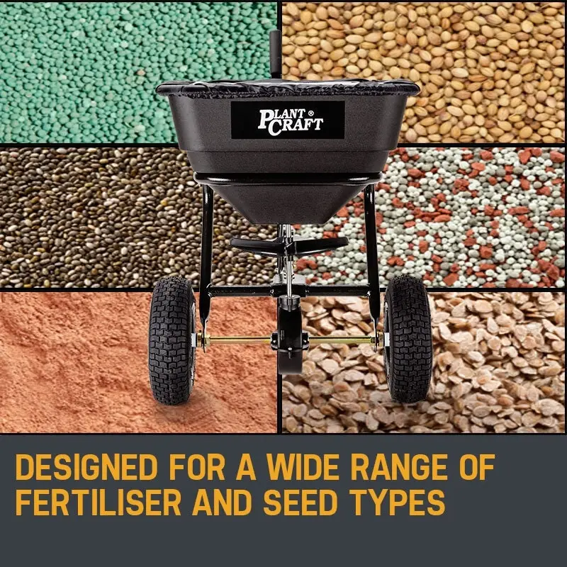 PlantCraft Tow Behind Broadcast Spreader 30kg 26L Seed Fertiliser Spreader Seeder Rotary