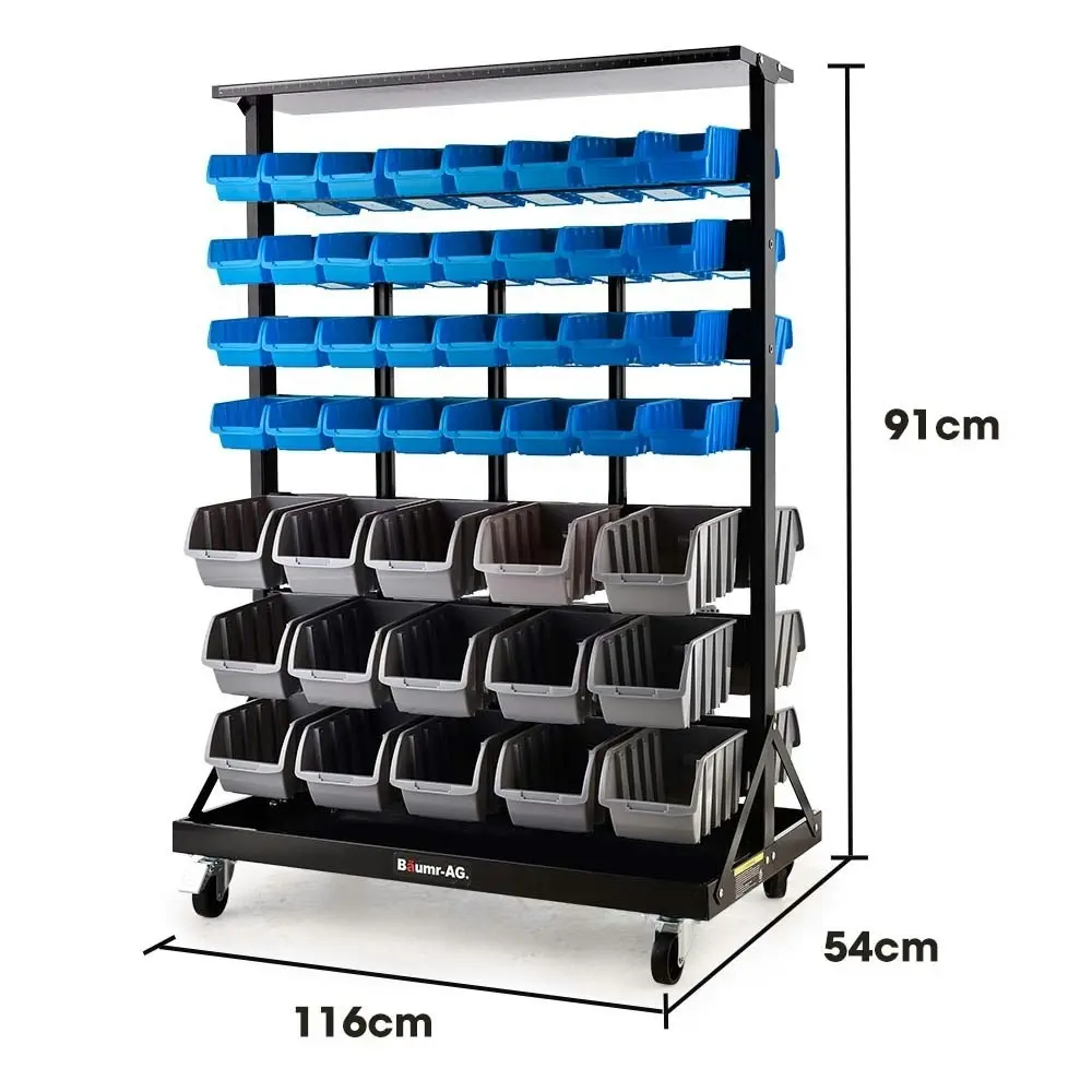 Baumr-AG 94 Parts Bin Rack Storage System Mobile Double-Sided - Blue