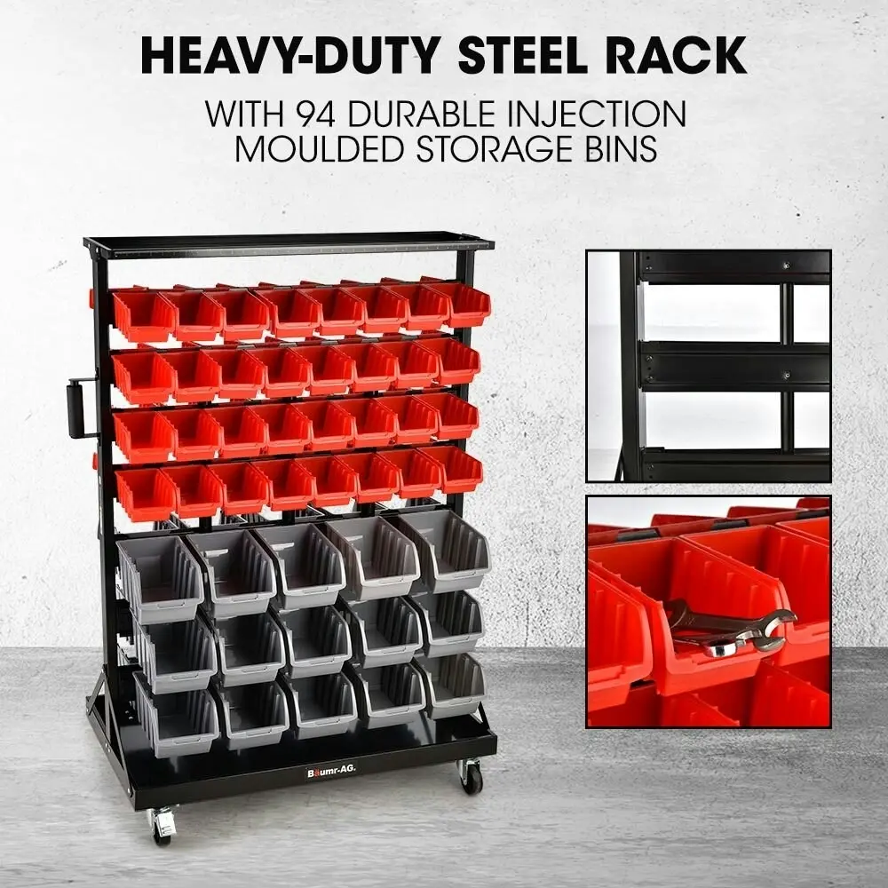 Baumr-AG 94 Parts Bin Rack Storage System Mobile Double-Sided - Red