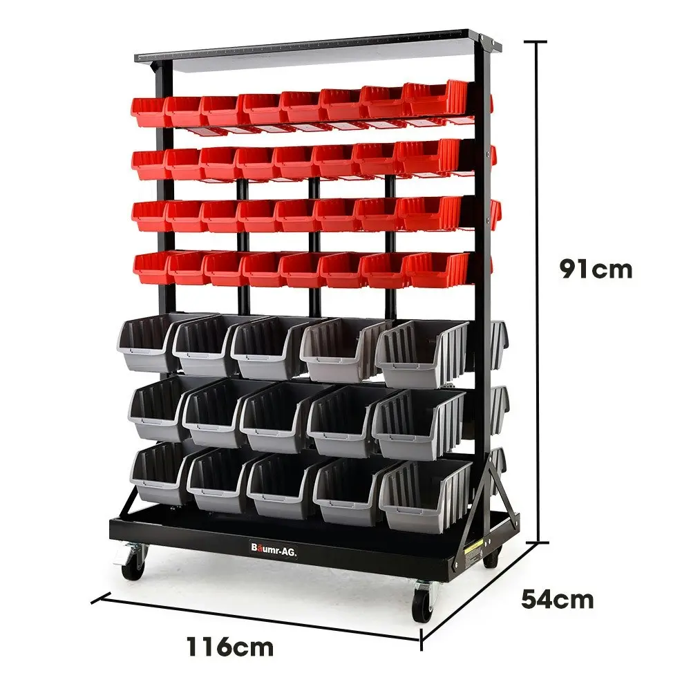 Baumr-AG 94 Parts Bin Rack Storage System Mobile Double-Sided - Red