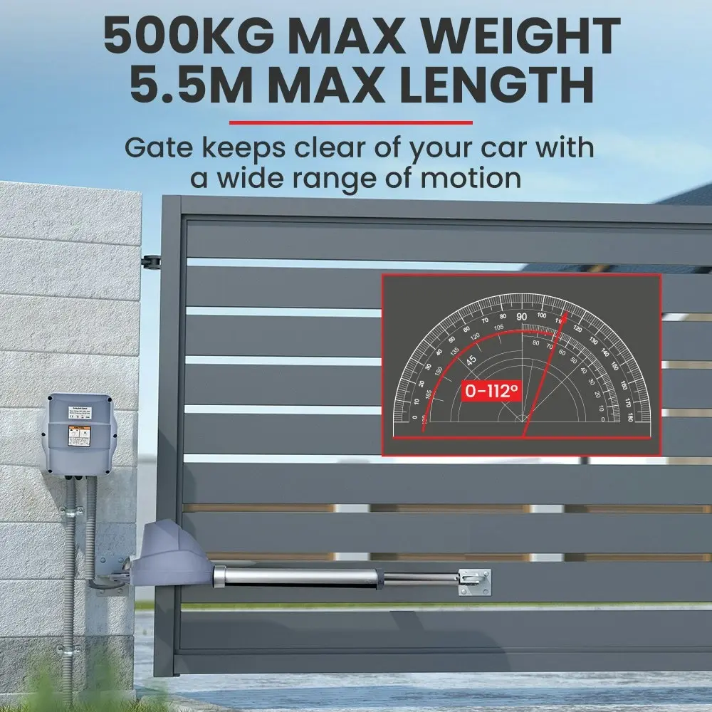 E-Guard Automatic Electric Gate Opener Single Swing Arm Kit, 3x Remote Controllers