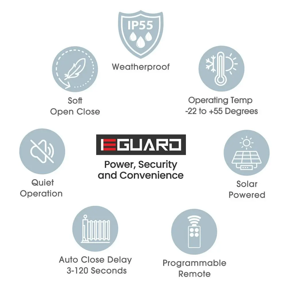 E-Guard Automatic Solar Electric 5M Sliding Gate Opener Kit, 1500kg Capacity, 3x Remote Controllers