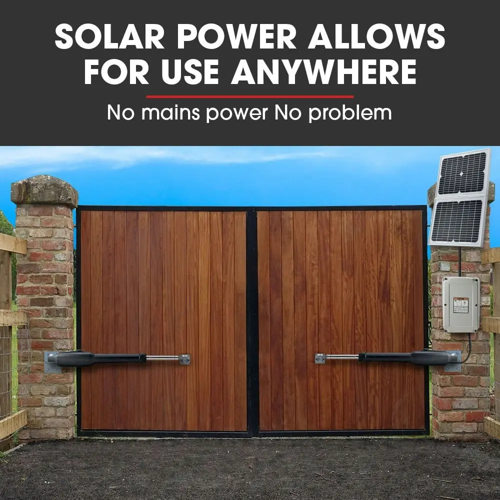 E-Guard Automatic Solar Electric Gate Opener Dual Swing Arm Kit, 3x Remote Controllers