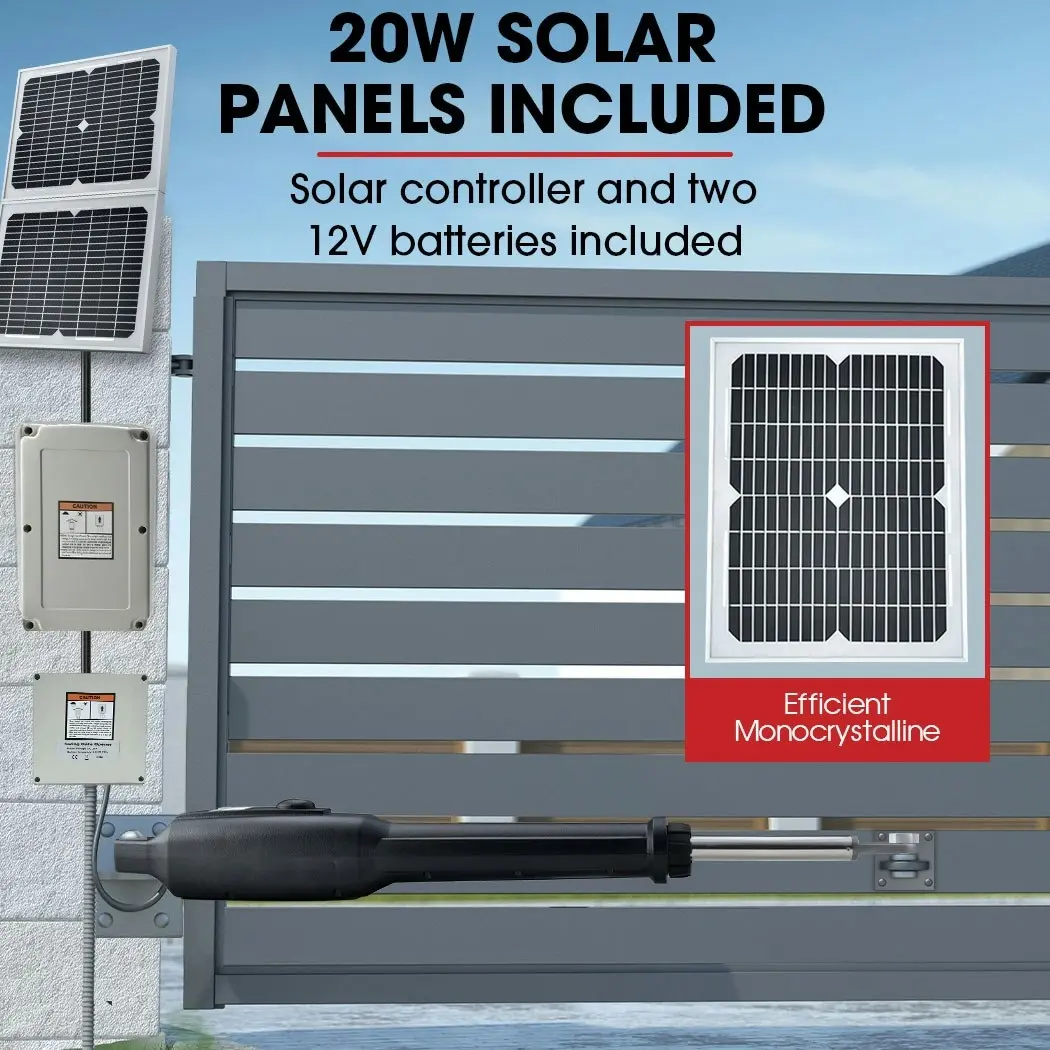 E-Guard Automatic Solar Electric Gate Opener Single Swing Arm Kit, 3x Remote Controllers