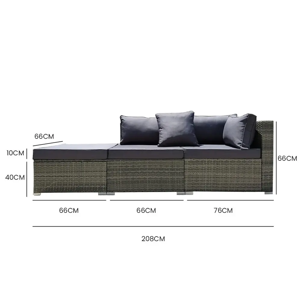 London Rattan 3 Seater Modular Outdoor Lounge Setting incl. Ottoman, Grey