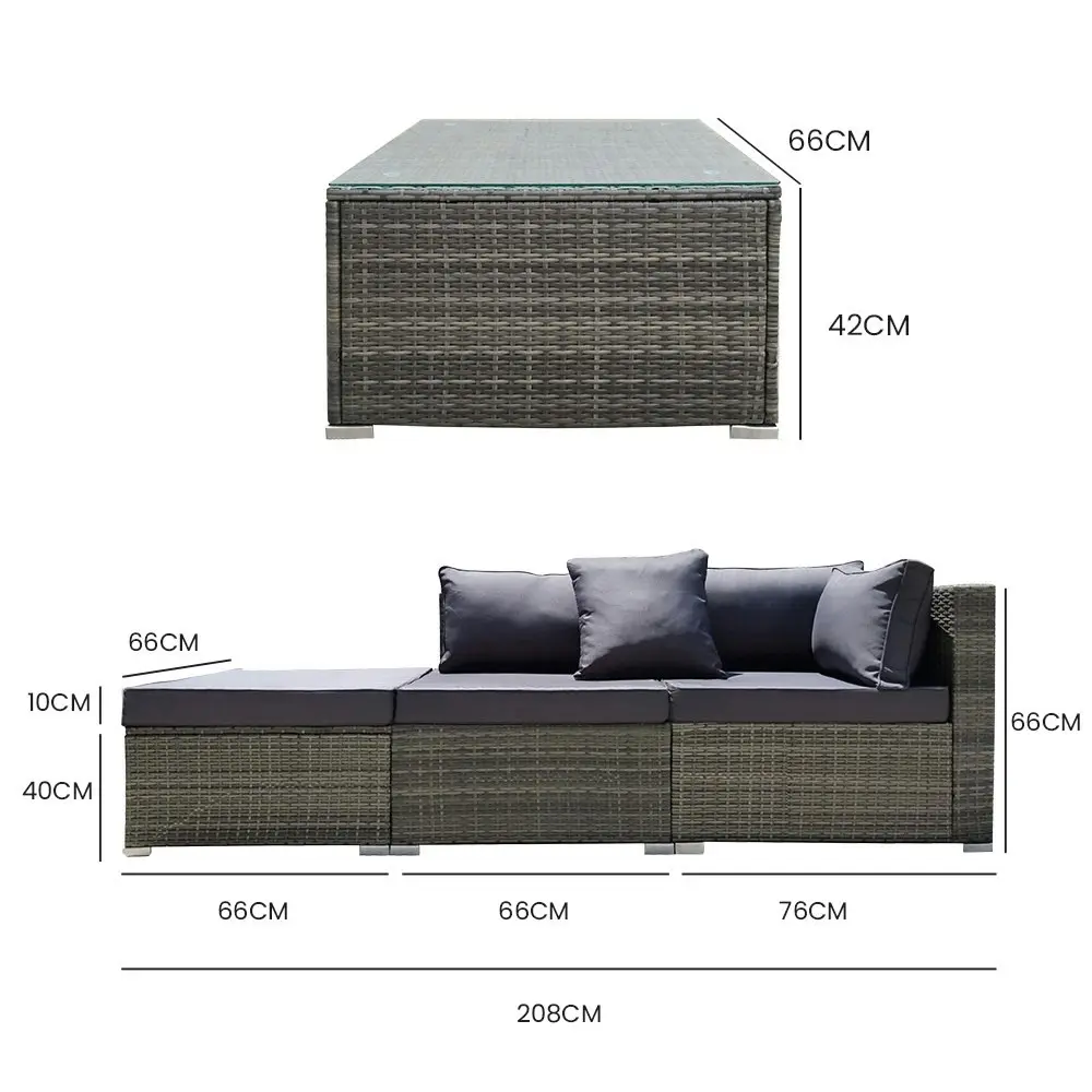 London Rattan 4 Piece 3 Seater Modular Outdoor Lounge Setting incl. Coffee Table, Ottoman, Grey