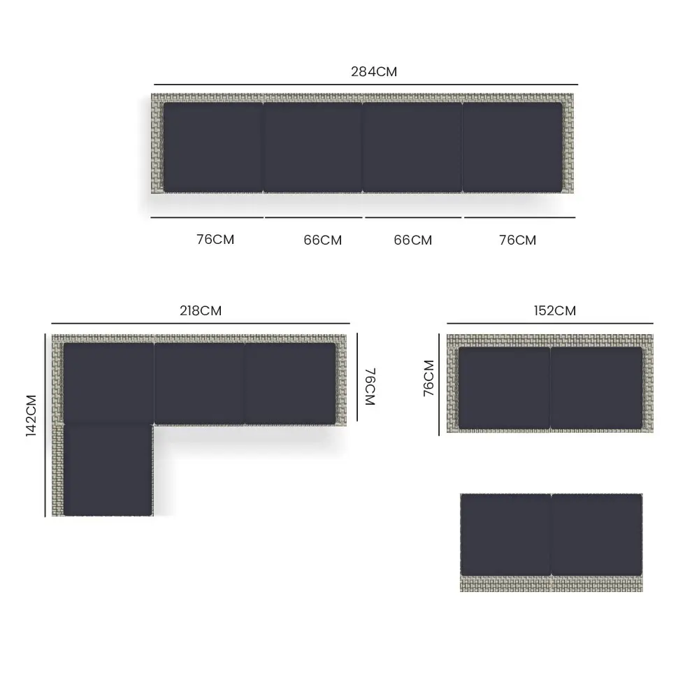 London Rattan 4 Seater Modular Outdoor Lounge Sofa Setting, Grey