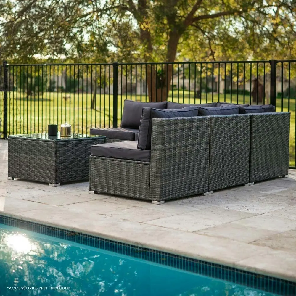 London Rattan 5 Seater Modular Outdoor Setting Lounge with Coffee Table, Grey