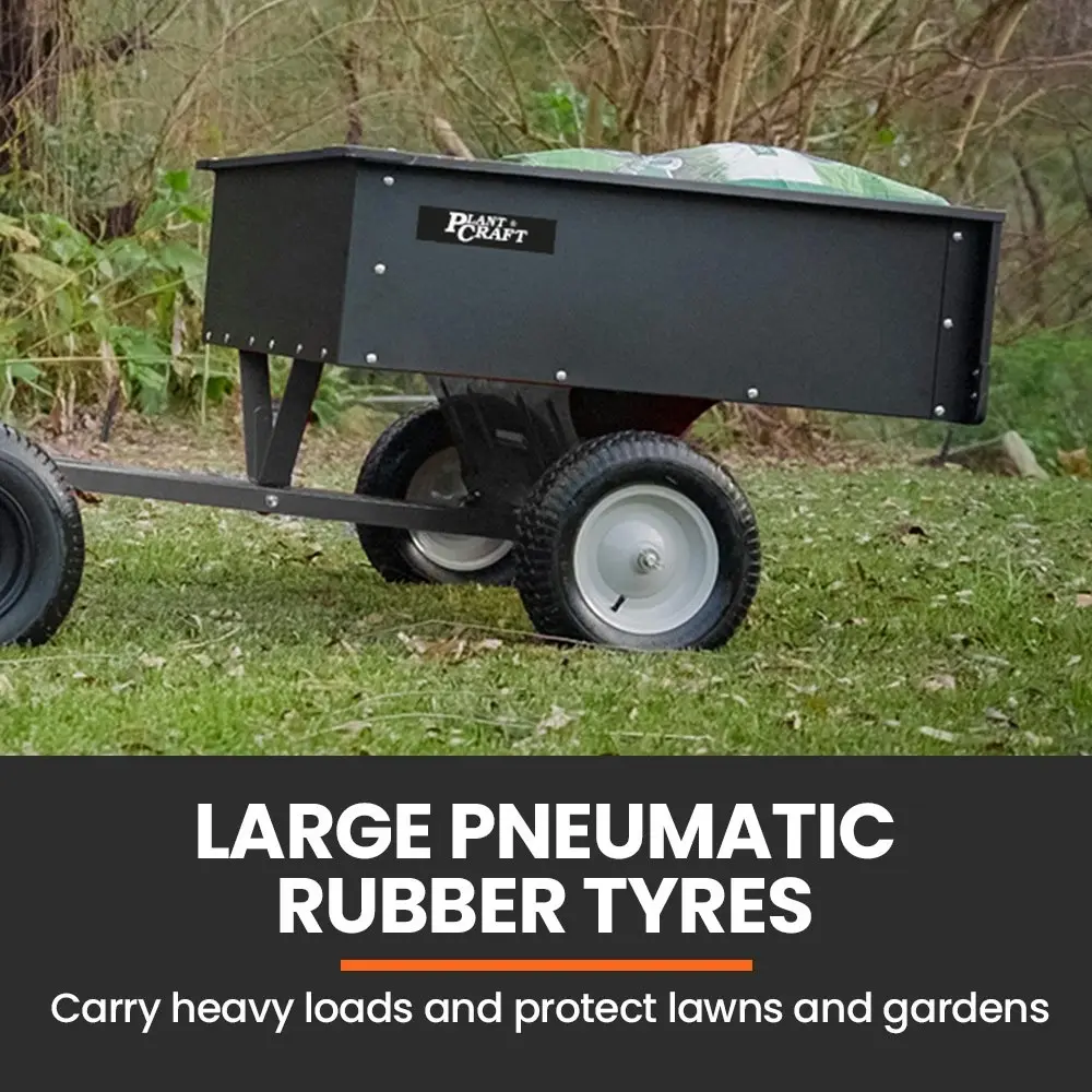 PlantCraft 270kg Capacity Metal Dump Cart Garden Lawn Yard Farm Trolley, Tow Behind Ride on Mower