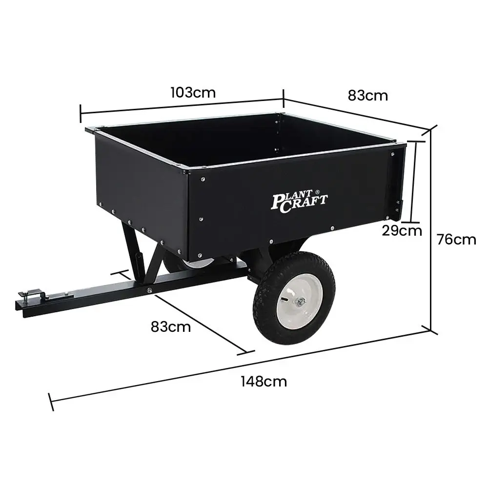 PlantCraft 270kg Capacity Metal Dump Cart Garden Lawn Yard Farm Trolley, Tow Behind Ride on Mower