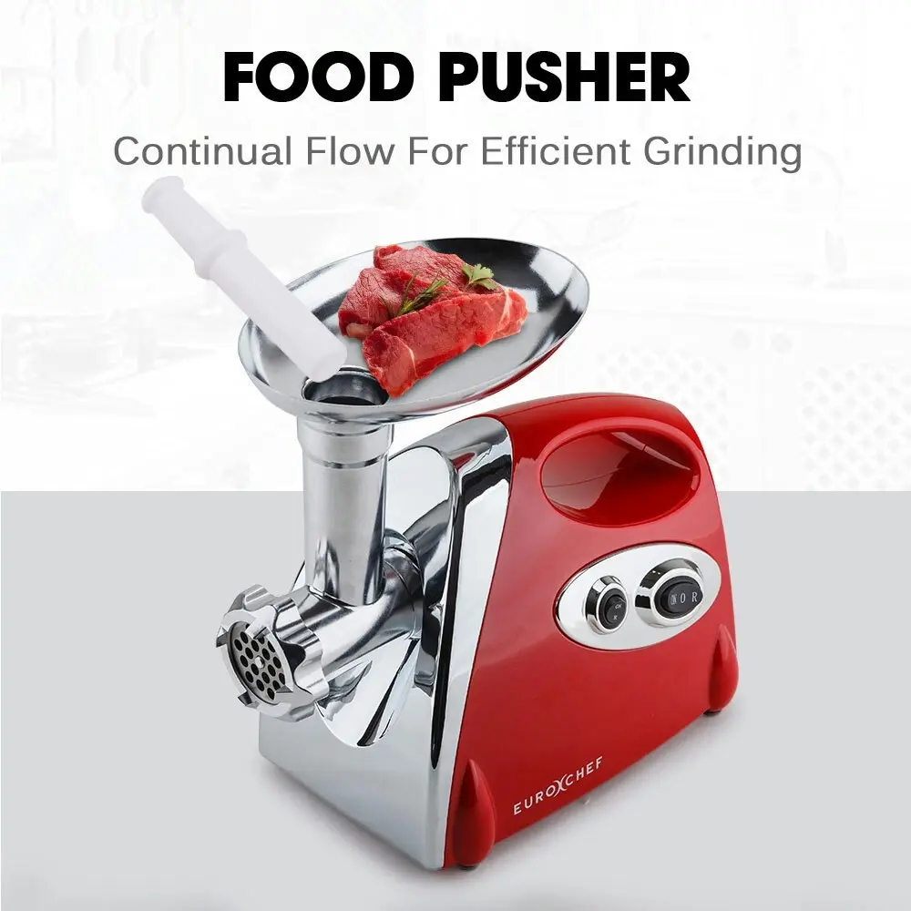 EuroChef Electric Meat Grinder, Stainless Steel Mincer Sausage Filler Kibbe Maker, Red