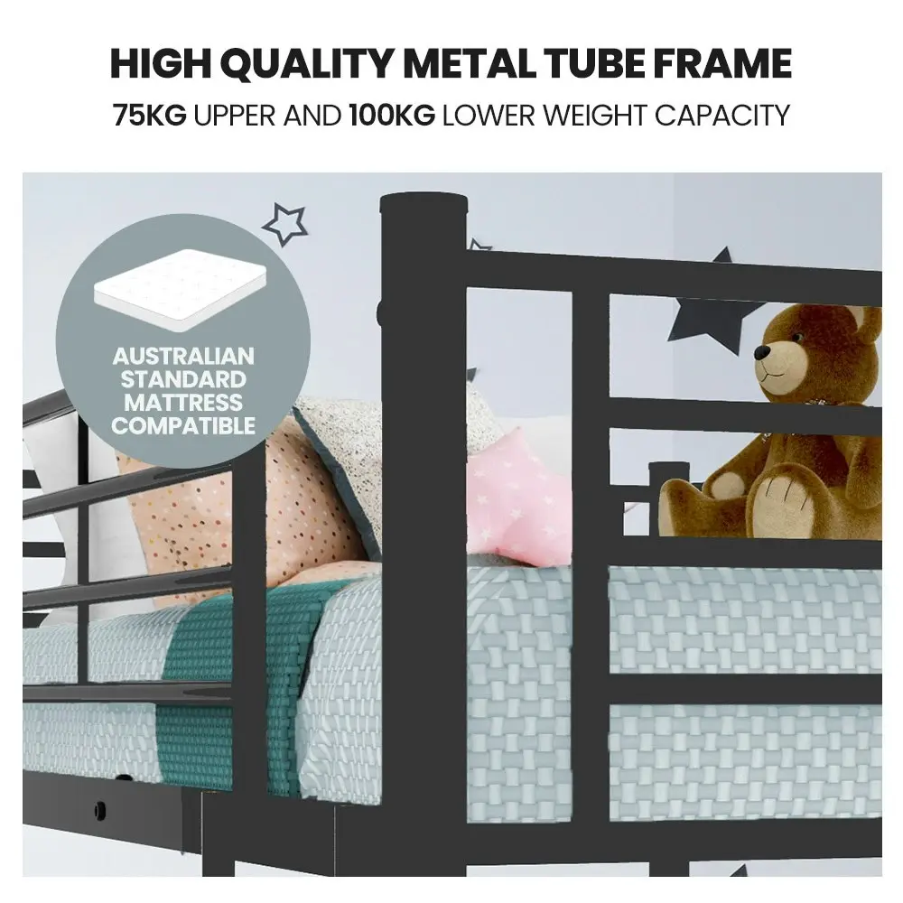 Kingston Slumber 2in1 King Single Metal Bunk Bed Frame, with Modular Design, Dark Matte Grey