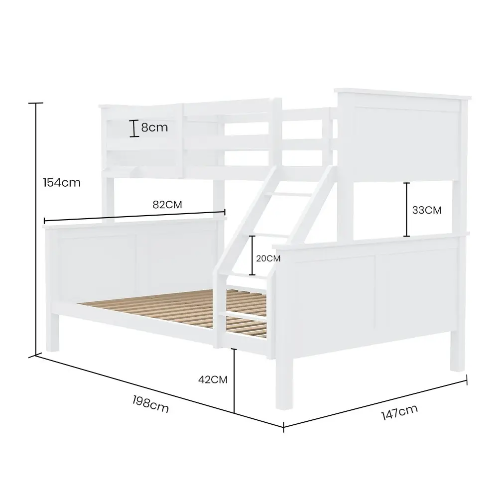 Kingston Slumber Triple Wooden Single Over Double Bunk Bed Frame for Kids, Convertible Design, White