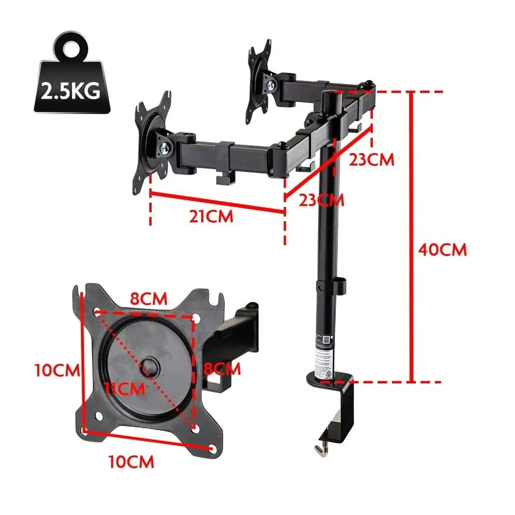 Fortia Desk Monitor Stand 2 Arm - Dual Computer Holder Screen Riser Bracket