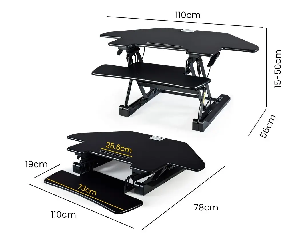 Fortia Corner Desk Riser 110cm Wide Adjustable Sit to Stand for Dual Monitor, Keyboard, Laptop, Black