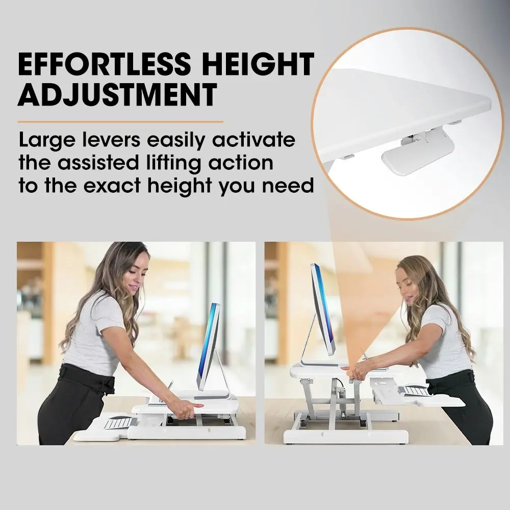 Fortia Desk Riser 77cm Wide Adjustable Sit to Stand for Dual Monitor, Keyboard, Laptop, White