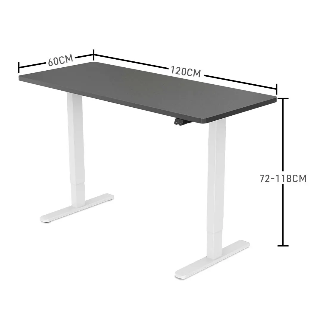 Fortia Sit Stand Standing Desk, 120x60cm, 72-118cm Height Adjustable, 70kg Load, Black style/White Frame