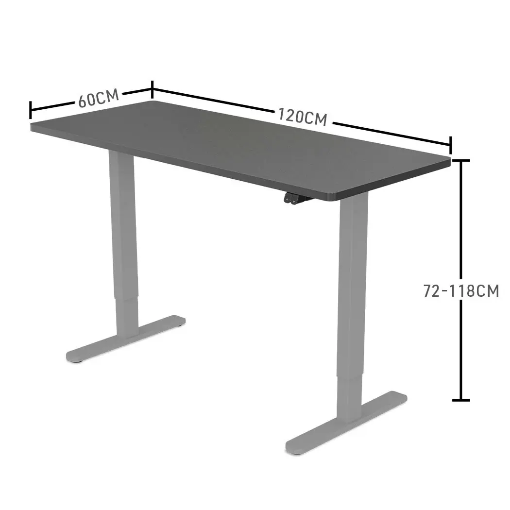 Fortia Sit Stand Standing Desk, 120x60cm, 72-118cm Height Adjustable, 70kg Load, Black/Silver Frame