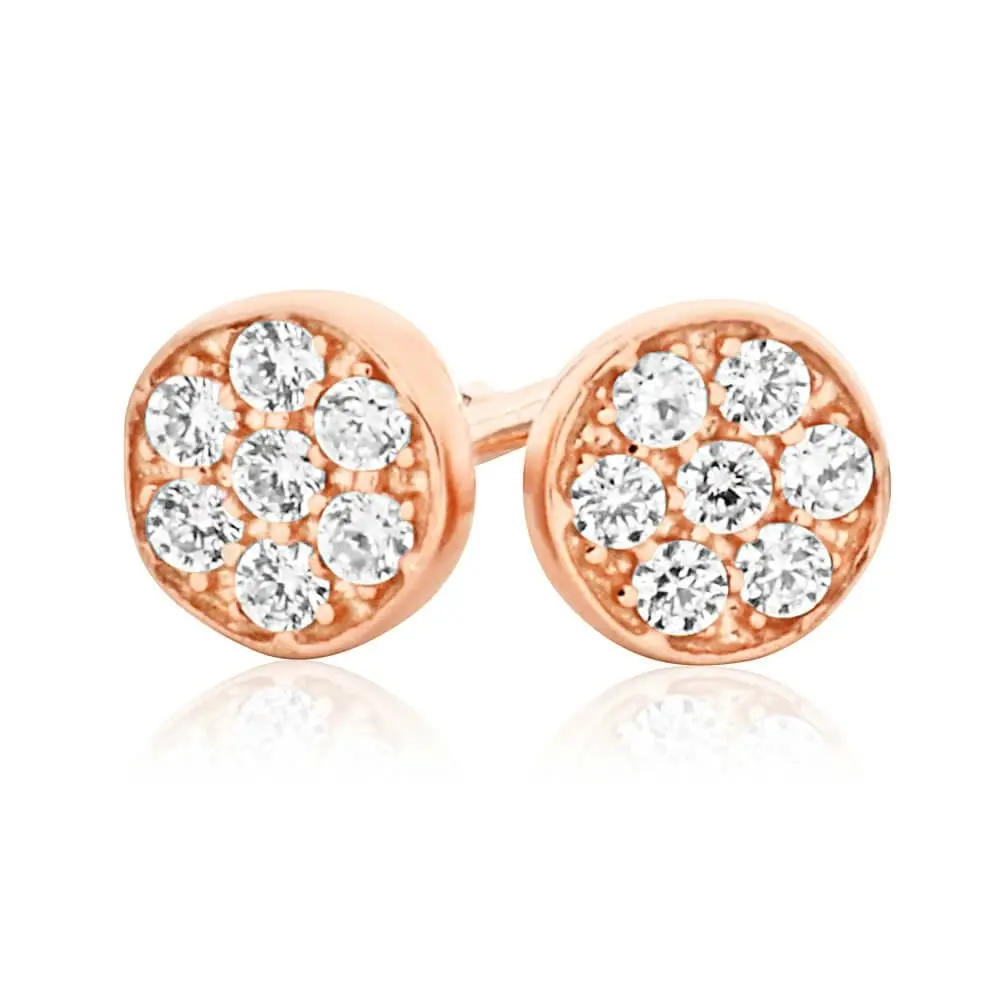 9ct Rose Gold Silver Filled Cubic Zirconia Round 5.5mm Stud Earrings