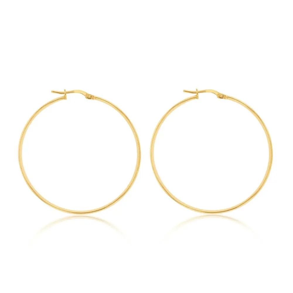 9ct Silverfilled Yellow Gold Plain 40mm Hoop Earrings