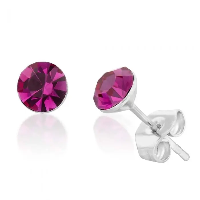 Stainless Steel Crystal Studs Set of 3 - White Aqua Fucshia