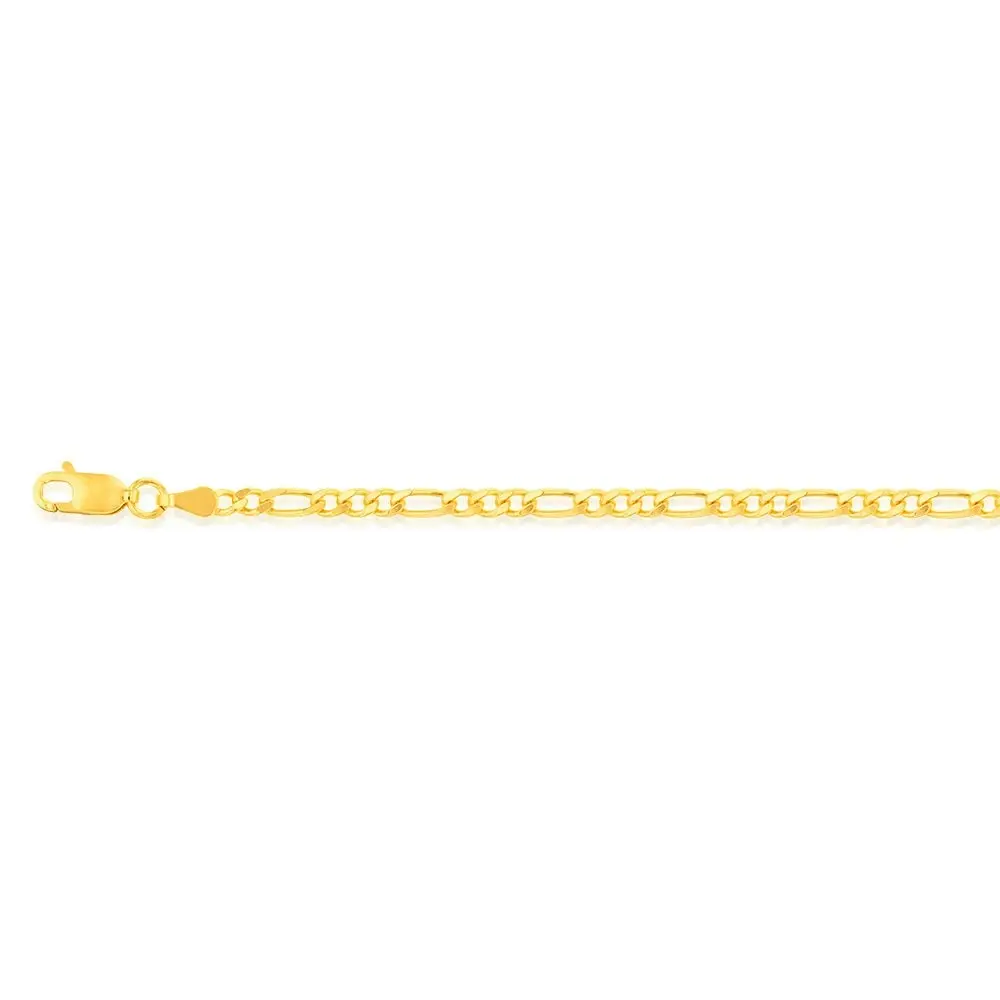 9ct Yellow Gold 1:3 Figaro 80Gauge 27cm Anklet