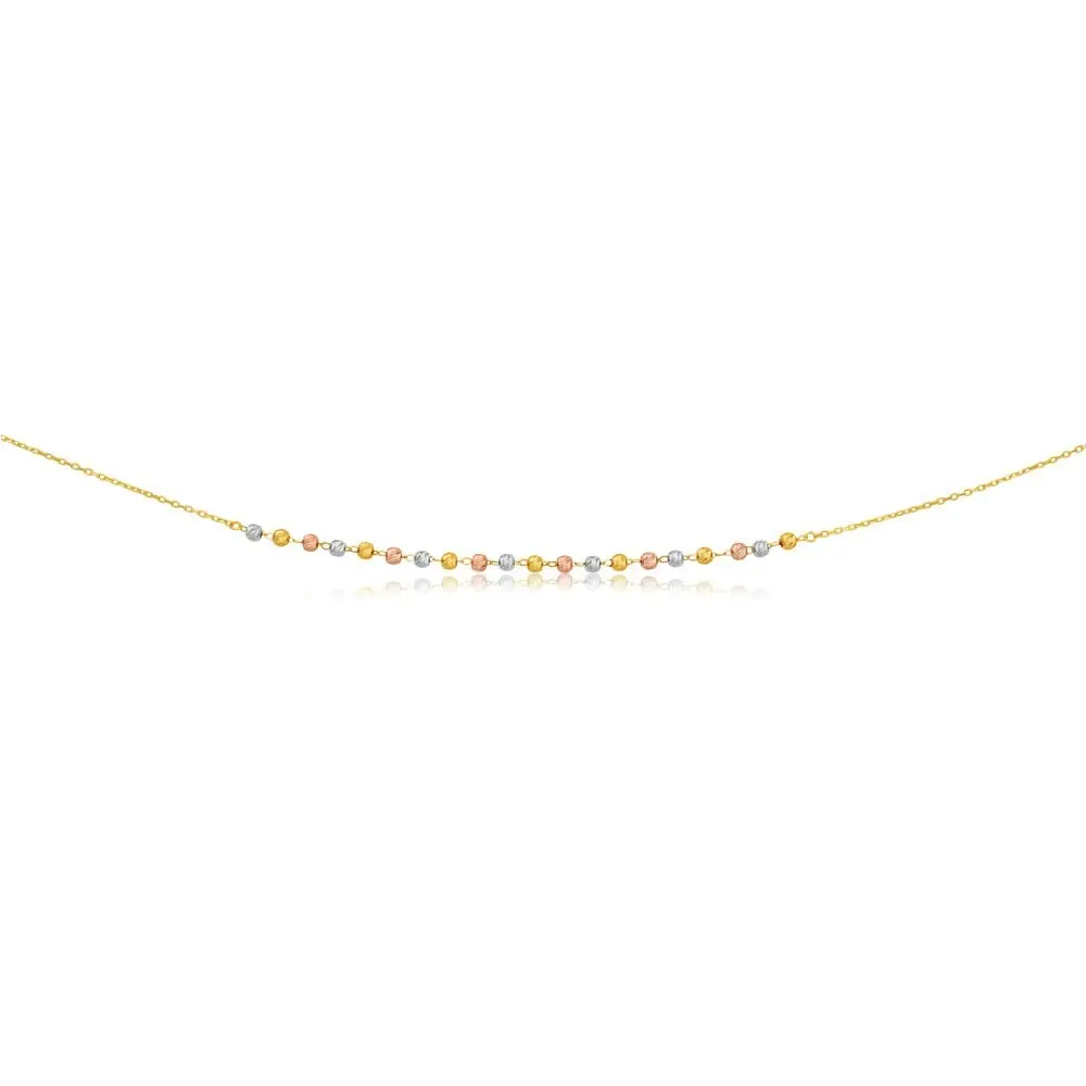 9ct 3-Tone Yellow White Rose Gold Beaded 27cm Anklet