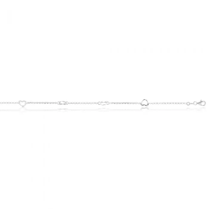 Sterling Silver Open Heart Charm Trace Link 25cm Anklet