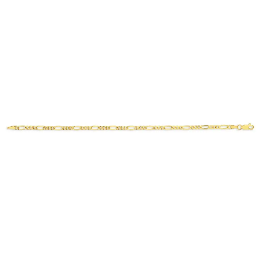 9ct Yellow Gold Figaro Hollow 19cm Bracelet 80Gauge