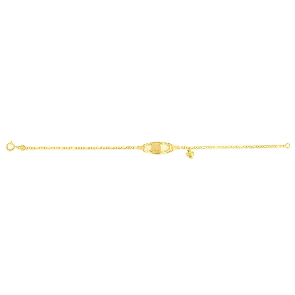 9ct Yellow Gold ID Belcher 16cm Bracelet with Heart Charms