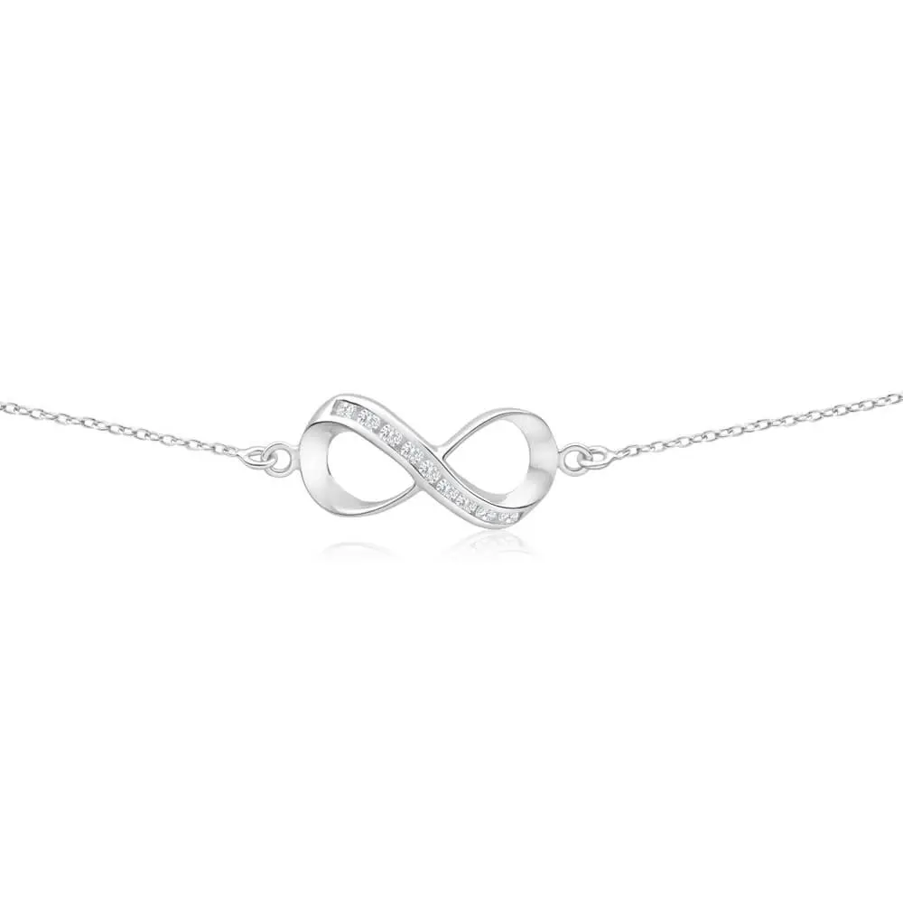 Sterling Silver Cubic Zirconia Infinity Trace Bracelet 19cm