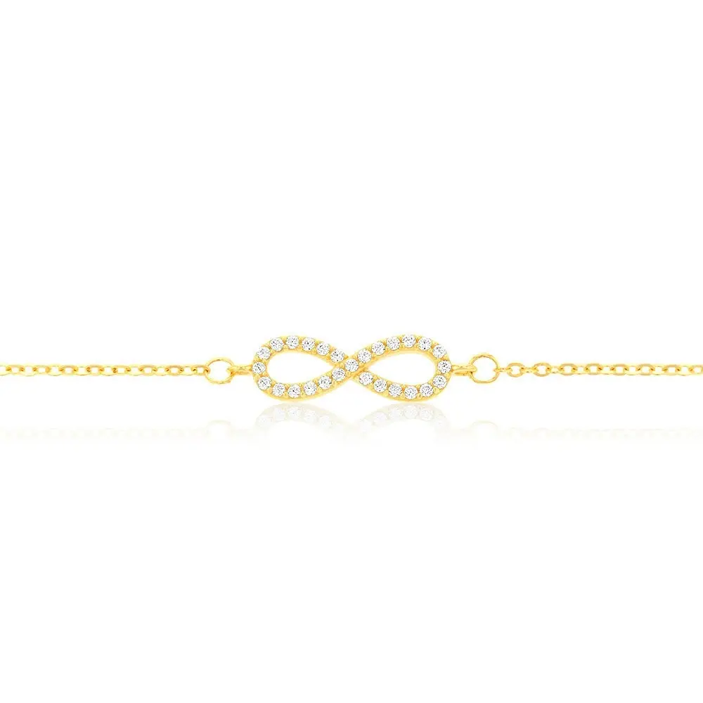 9ct Yellow Gold "Everlasting Love" 19cm Zirconia Infinity Bracelet