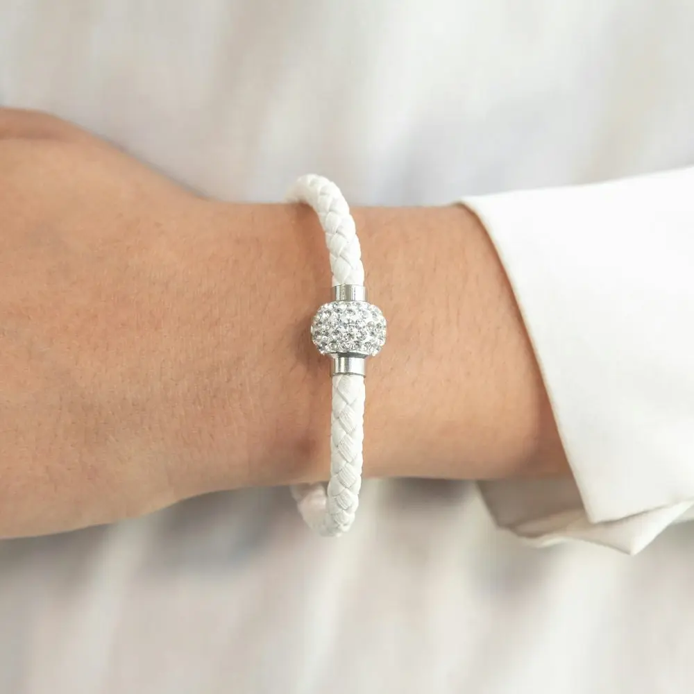 Stainless Steel Crystal Magnetic White Fancy Bracelet