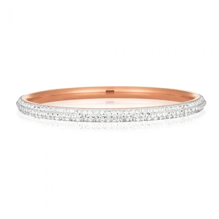 Rose Gold Plated Stainless Steel Crystal Bangle 65mm