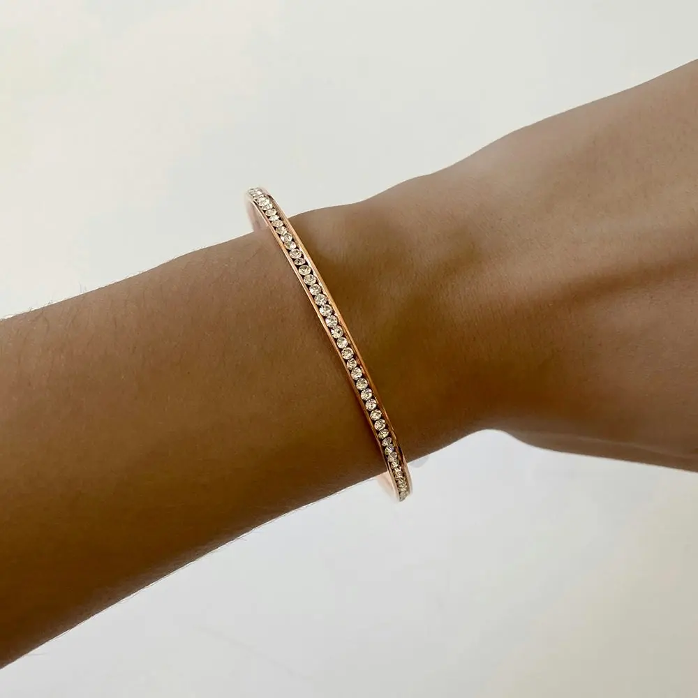 Stainless Steel Rose Gold Plated Crystal 3mmx65mm Bangle