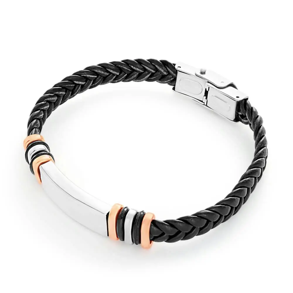 Forte Stainless Steel Leather 19.5cm Fancy Bracelet