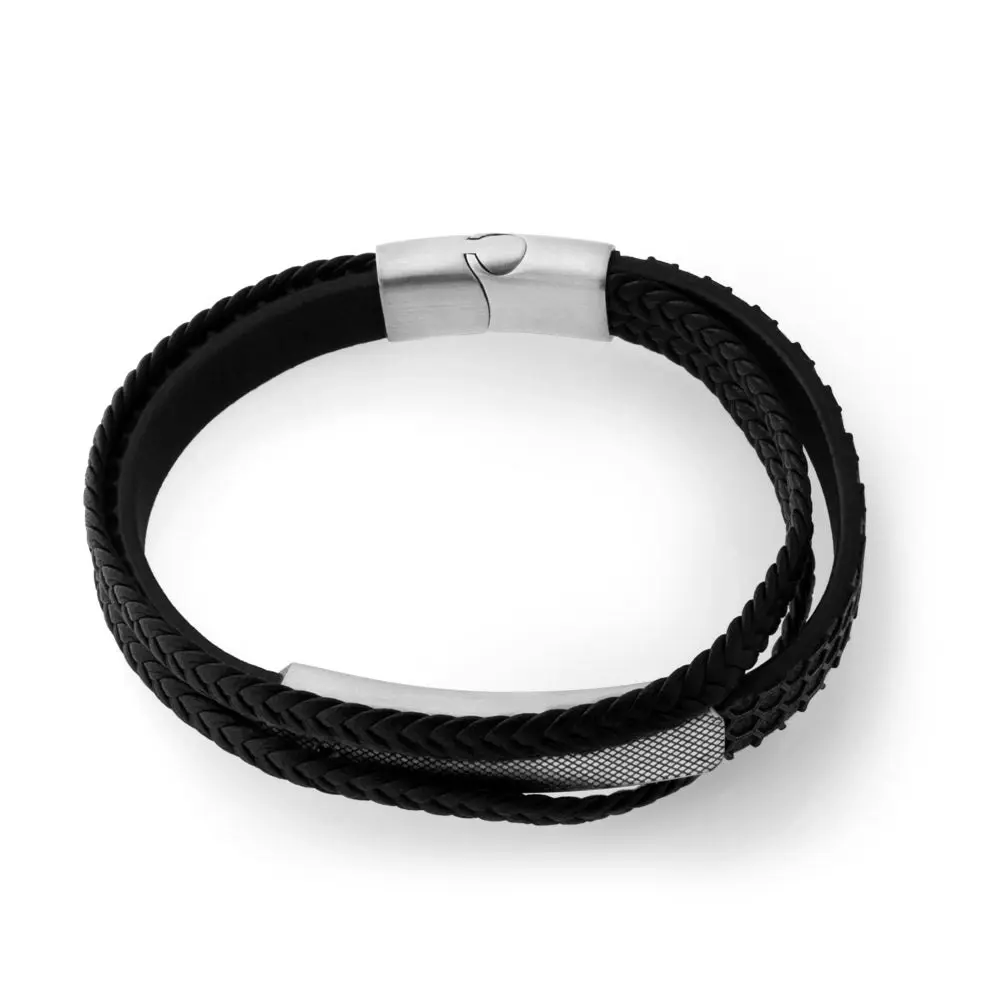 Stainless Steel and Leather Multi Strap Bracelet