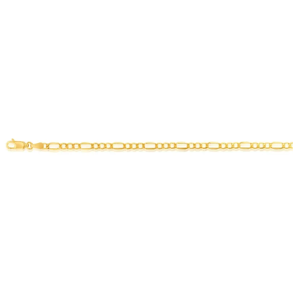 9ct Yellow Gold Silverfilled 80 Gauge Bevelled 1:3 Figaro 21cm Bracelet