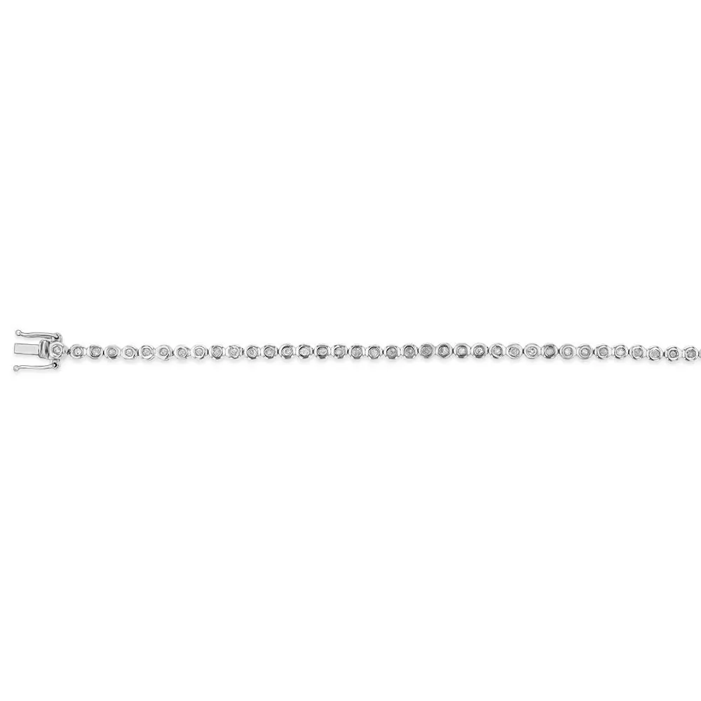 1 Carat Diamond Bezel Set Tennis Bracelet With 53 Diamonds 18cm in Sterling Silver