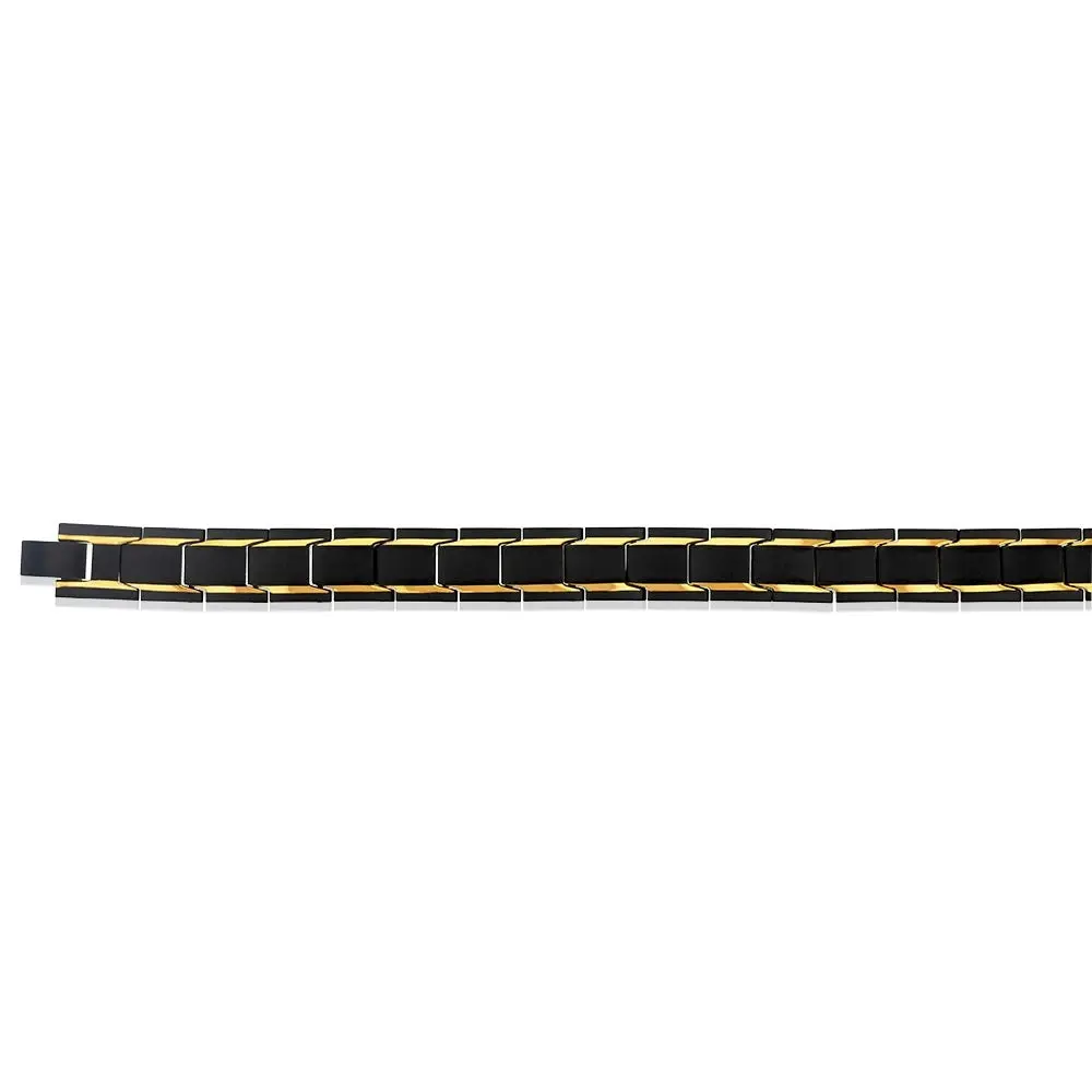 Stainless Steel Magnetic Gold Stripe Black 21cm Bracelet