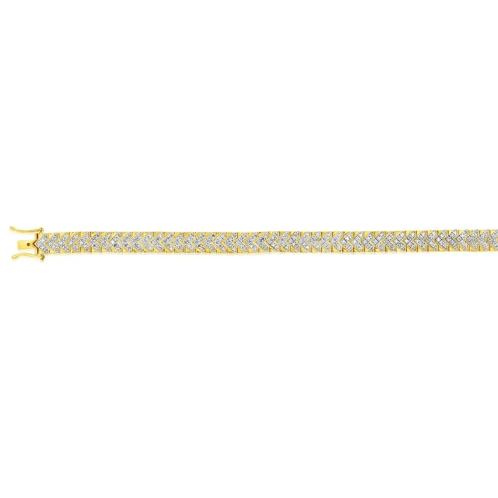 Gold Plated Silver 2 Carats Diamond Bracelet 19cm