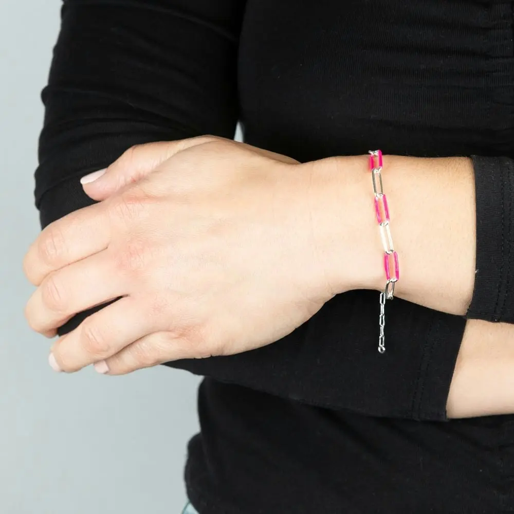 Sterling Silver Pink Enamel Fancy 19cm Bracelet